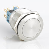 25mm Metal Push Button Switch Momentary Flat Head Stainless Steel Soldering Pin 1 Normally-Open and 1 Normally-Closed